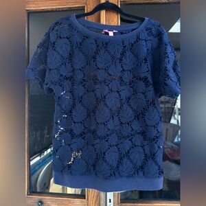 Lilly Pulitzer Lona Lace Top Palm Leaves Navy Size XS